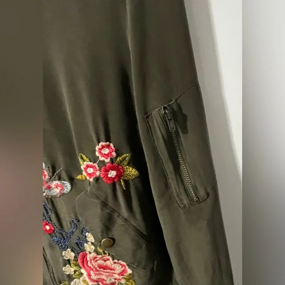 Johnny Was Embroidered Floral Olive Bomber Jacket - Picture 4 of 8